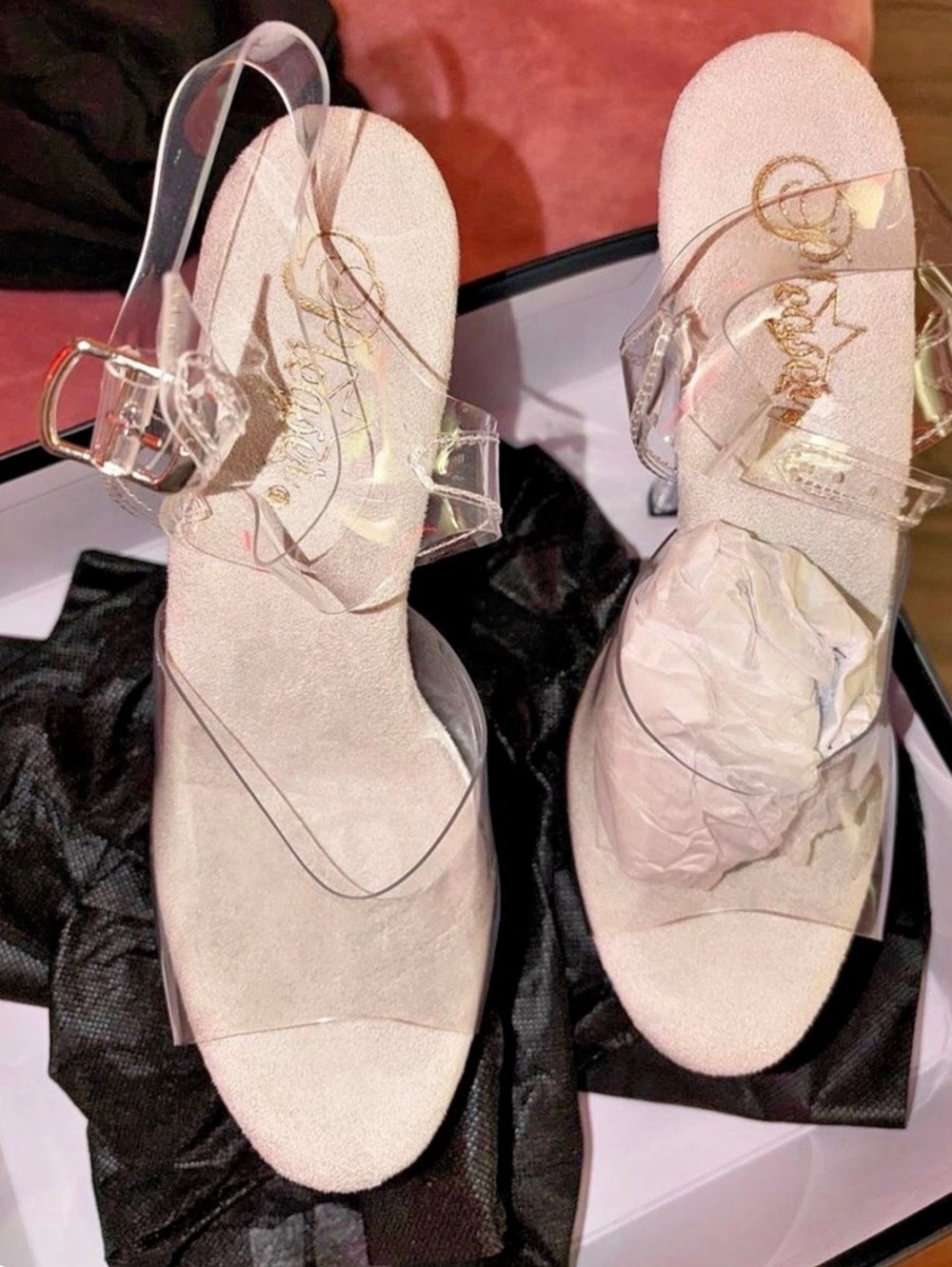 Pleasers Clear Strap Platform Heels in Pink Like New